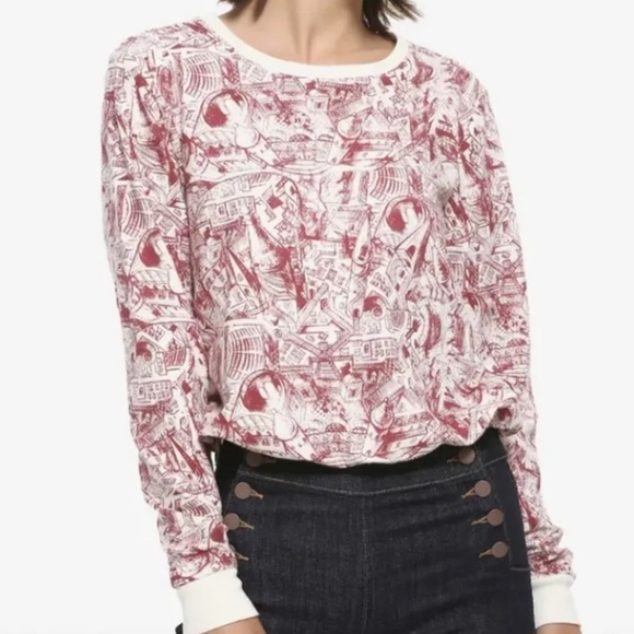 Harry Potter Hogwarts Sketch Red White Cinch Waist SweatShirt - Picture 1 of 7